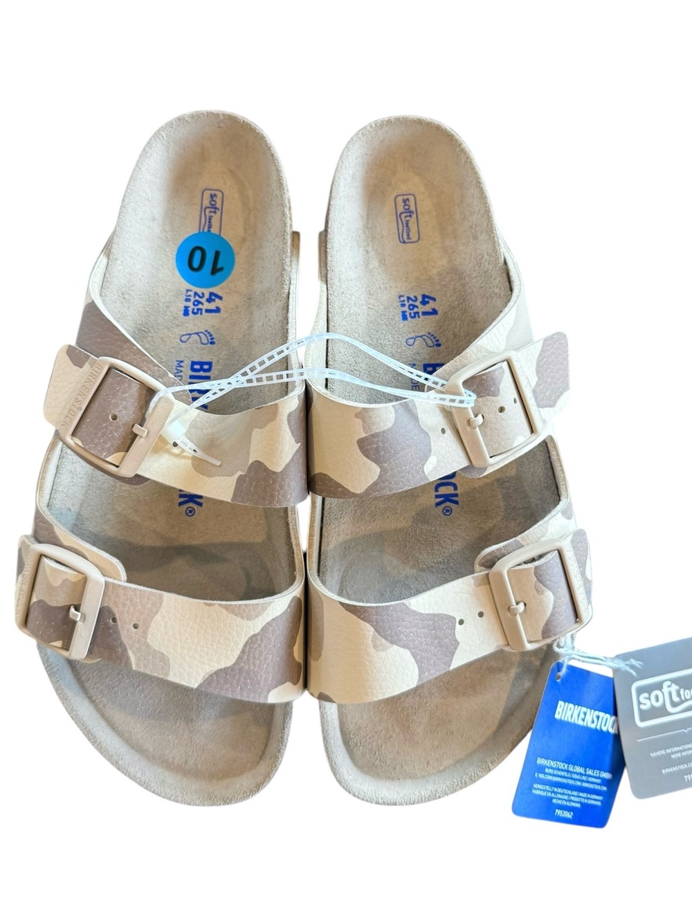 New! Birkenstock Arizona Two-Strap Sandals in Beige Camo Size 10
